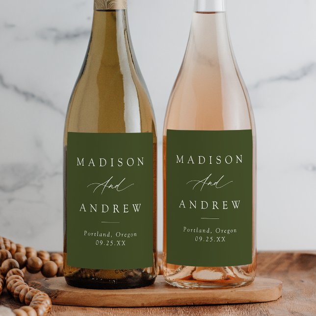 Rótulo De Garrafa De Cerveja Casamento Verde-Oliva Elegante (Criador carregado)