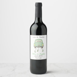 Rótulo De Garrafa De Cerveja Casamento verde retro do recem casados do carro