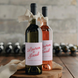 Rótulo De Garrafa De Cerveja Casamento Vermelho e Rosa Mínimo Moderno