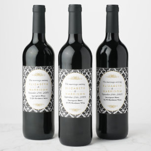 Rótulo De Garrafa De Cerveja Casamento Vintage Dourado, Preto e Branco com Dama