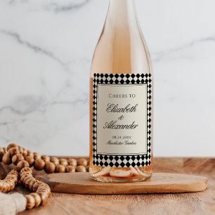 Rótulo De Garrafa De Cerveja Casamento Xadrez Diamante Retro Dinheiro Antigo