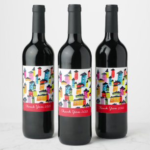 Rótulo De Garrafa De Cerveja Casas brancas de aquarela branca