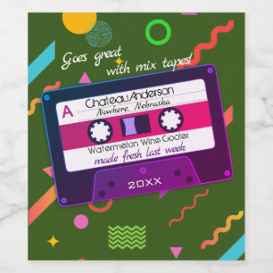 Rótulo De Garrafa De Cerveja Cassette mixe fita 80s caseira retro personalizada