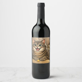 Rótulo De Garrafa De Cerveja Cat caricature