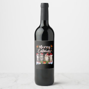 Rótulo De Garrafa De Cerveja Cat Christmas Santa Hat Engraçado Feliz Catmas