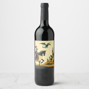 Rótulo De Garrafa De Cerveja Cavaleiro medieval e fantasia de castelo de wyvern