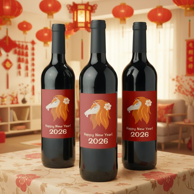 Rótulo De Garrafa De Cerveja Cavalo de Fogo 2026 Zodiac, Ano Novo Chinês (Criador carregado)