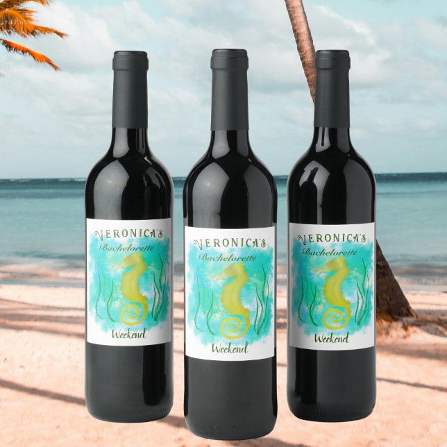 Rótulo De Garrafa De Cerveja Cavalo de mar amarelo sob o mar (Criador carregado)