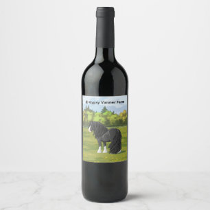 Rótulo De Garrafa De Cerveja Cavalo Preto e Branco Vanner Cigano Tinker