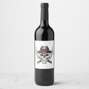 Rótulo De Garrafa De Cerveja Caveira de gângster com chapéu fedora