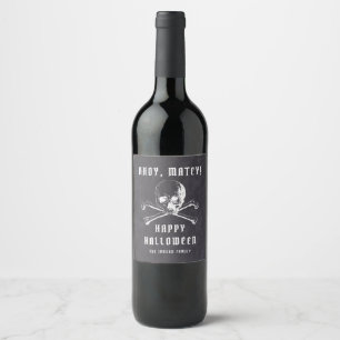 Rótulo De Garrafa De Cerveja Caveira de Pirata Preto Vintage e Ossos de Hallowe