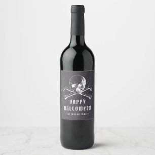 Rótulo De Garrafa De Cerveja Caveira de Pirata Preto Vintage & Ossos Feliz Hall