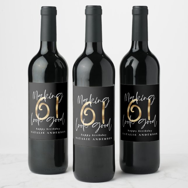 Rótulo De Garrafa De Cerveja Celebração de aniversário de 61 ruas de preto e ou (Garrafas)