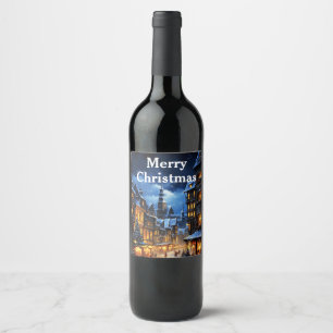 Rótulo De Garrafa De Cerveja Cena de aldeia de Natal de inverno em aquarela vin