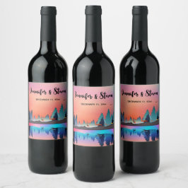 Rótulo De Garrafa De Cerveja Cena de Inverno com Casamento no Lago com Cervos