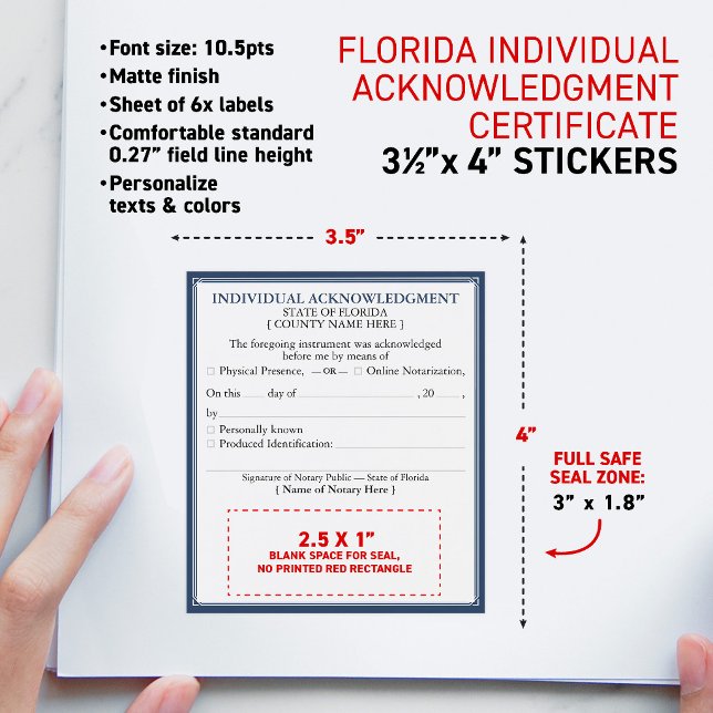 Rótulo De Garrafa De Cerveja Certificado de Reconhecimento de Notário da FLÓRID (Elegant (FL) Florida-compliant notary 6x Stickers for Notary individual Acknowledgment certificates)