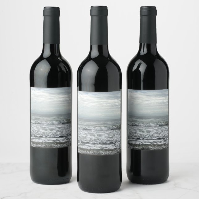 Rótulo De Garrafa De Cerveja Céu de Água do Oceano Areia Cinza branca azul Onda (Garrafas)