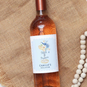 Rótulo De Garrafa De Cerveja Chá de Bebê com Pétalas Azuis e Prosecco