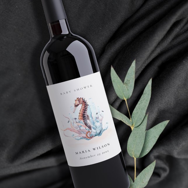 Rótulo De Garrafa De Cerveja Chá de Bebê de Cavalo-Marinho Subaquático (Criador carregado)