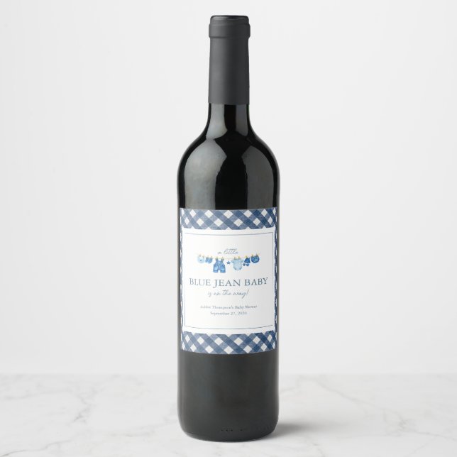 Rótulo De Garrafa De Cerveja Chá de Bebê em Jeans Azul (Frente)