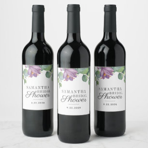 Rótulo De Garrafa De Cerveja Chá de Bebê Floral Roxo Verde de Eucalipto