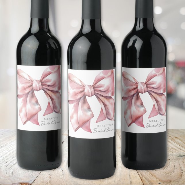 Rótulo De Garrafa De Cerveja Chá de Bebê Rosa Bege com Laço (Blush Pink Bow Bridal Shower Wine Label)