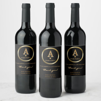 Rótulo De Garrafa De Cerveja Chá de fraldas da família Elegante Black e Dourada