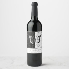 Rótulo De Garrafa De Cerveja Chá de fraldas de borboleta branca e preta elegant