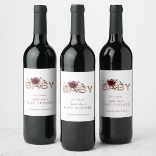 Rótulo De Garrafa De Cerveja Chá de fraldas Dourado Floral Rosa Charm