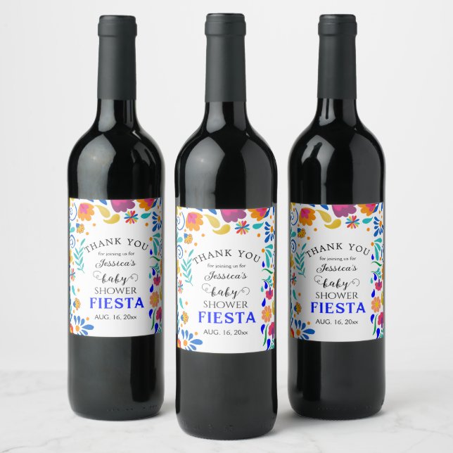 Rótulo De Garrafa De Cerveja Chá de fraldas mexicano Fiesta Floral Wine (Garrafas)