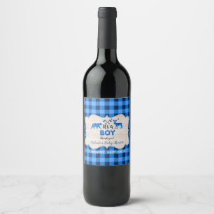 Rótulo De Garrafa De Cerveja Chá de fraldas Xadrez azul de Lumberjack Little H