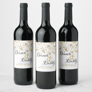 Rótulo De Garrafa De Cerveja Chá de Noiva Bubbly Brunch Elegante Confete Dourad