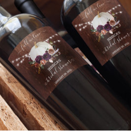 Rótulo De Garrafa De Cerveja Chá de Noiva de Abóbora Floral de Outono em Madeir