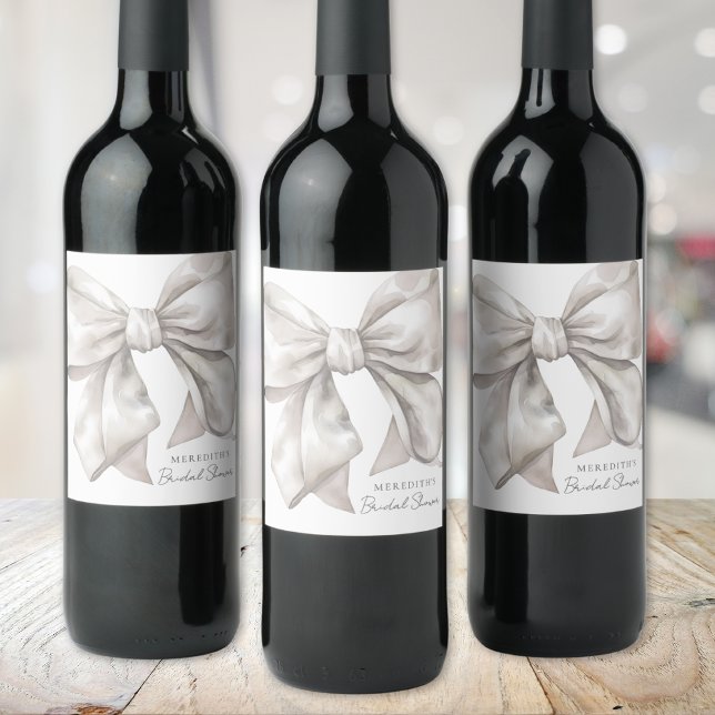 Rótulo De Garrafa De Cerveja Chá de Noiva Elegante com Laço Personalizado (Personalized Elegant Bow Bridal Shower Wine Label)
