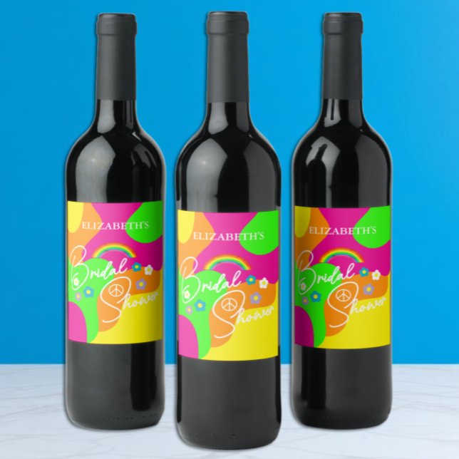 Rótulo De Garrafa De Cerveja Chá de Noiva Funky Retro (Criador carregado)