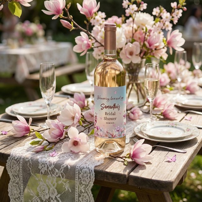 Rótulo De Garrafa De Cerveja Chá de Noiva Personalizado com Flores Rosa (Criador carregado)