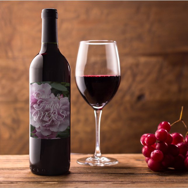 Rótulo De Garrafa De Cerveja Chá de Noiva Personalizado com Rosas Lavanda Elega (In Situ)