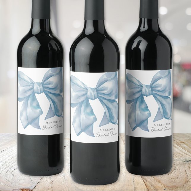 Rótulo De Garrafa De Cerveja Chá de panela Arco azul personalizado (Personalized Blue Bow Bridal Shower Wine Label)