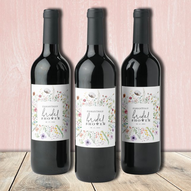 Rótulo De Garrafa De Cerveja Chá de panela de flores silvestres (Wildflowers bridal shower personalized wine bottle labels)