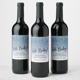 Rótulo De Garrafa De Cerveja Chá do Baby Boy Glitter Azul Personalizado