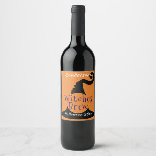 Rótulo De Garrafa De Cerveja Chapéu de Bruxa Negra no Orange Halloween Editável