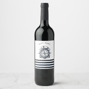 Rótulo De Garrafa De Cerveja Chapéu Náutico, Âncora, Roda Listras Azul-Marinho