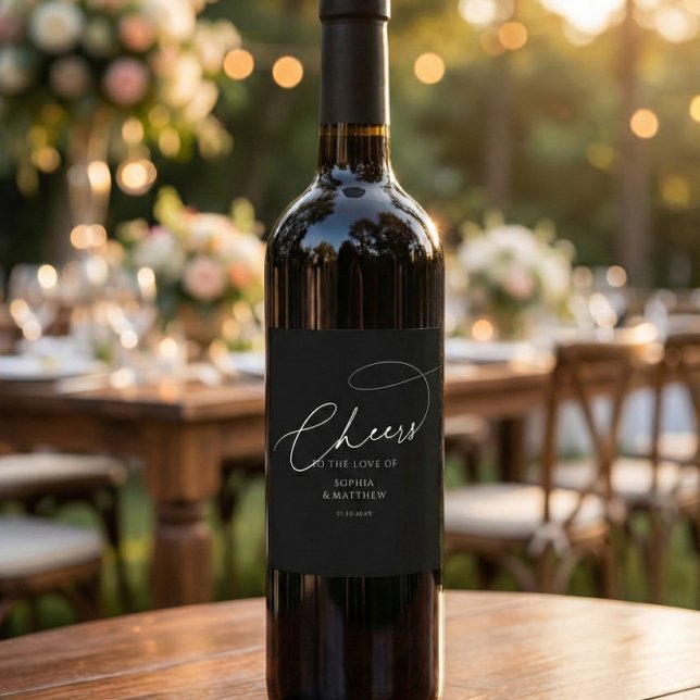 Rótulo De Garrafa De Cerveja Cheers Script Typography Black Wedding (Criador carregado)