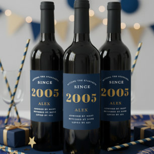Rótulo De Garrafa De Cerveja Chic Dourado Elegante Azul 2005