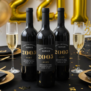 Rótulo De Garrafa De Cerveja Chic Dourado Elegante Preto do Nome do aniversário