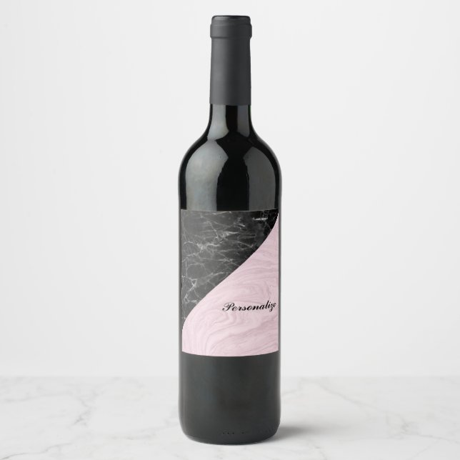 Rótulo De Garrafa De Cerveja Chic Elegant Black Pink Marble Personalizado (Frente)