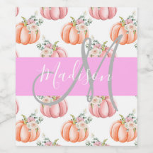Chic Floral Branco Rosa Pêssego Abóbora Monograma