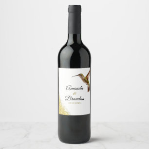 Rótulo De Garrafa De Cerveja Chic Green Hummingbird e Dourado Casamento de Poei