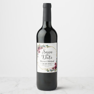 Rótulo De Garrafa De Cerveja Chic Rústico Borgonha Floral Casamento Salve A Dat