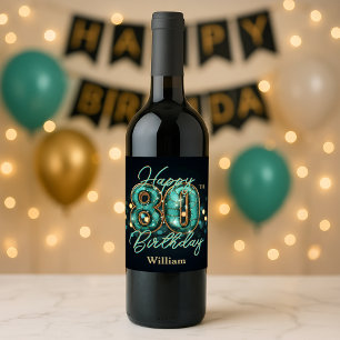 Rótulo De Garrafa De Cerveja Chic Teal Elegante e 80 Metálico Dourado Aniversár